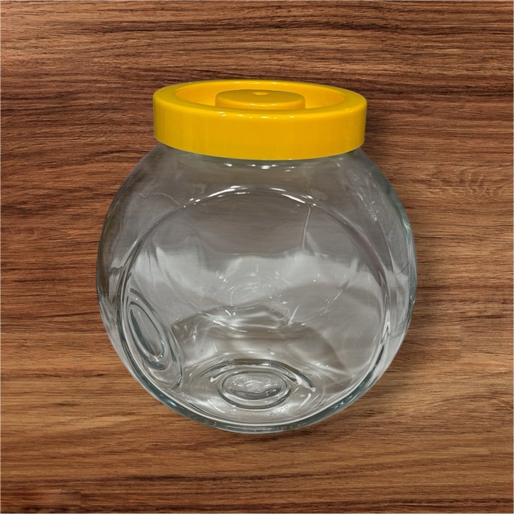 Vintage Bormioli Rocco Glass Jar with Yellow Lid